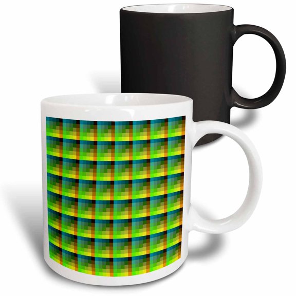 3drose, Pixel Tile Pattern Blue and Green Glitch, 11oz Magic Transforming Mug