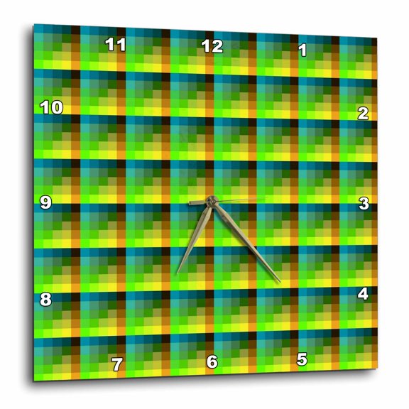 3drose, Pixel Tile Pattern Blue and Green Glitch, 13x13 Wall Clock