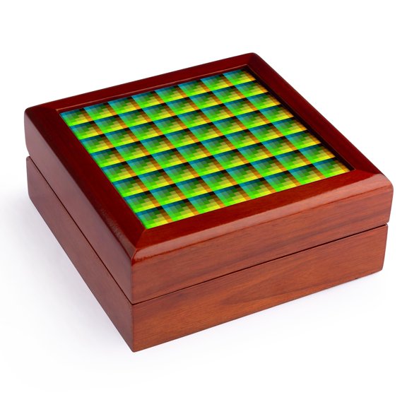 3dRose, Pixel Tile Pattern Blue And Green Glitch, Jewelry Box 5.5x5.5 inch with 4 inch tile