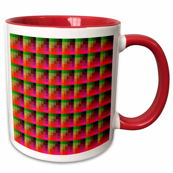 3drose, Pixel Tile Pattern Red and Green Glitch, 11oz Two-tone Red Mug