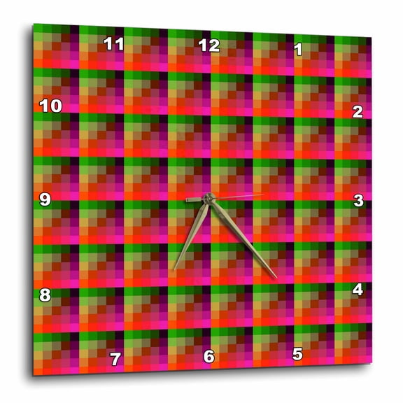3drose, Pixel Tile Pattern Red and Green Glitch, 13x13 Wall Clock