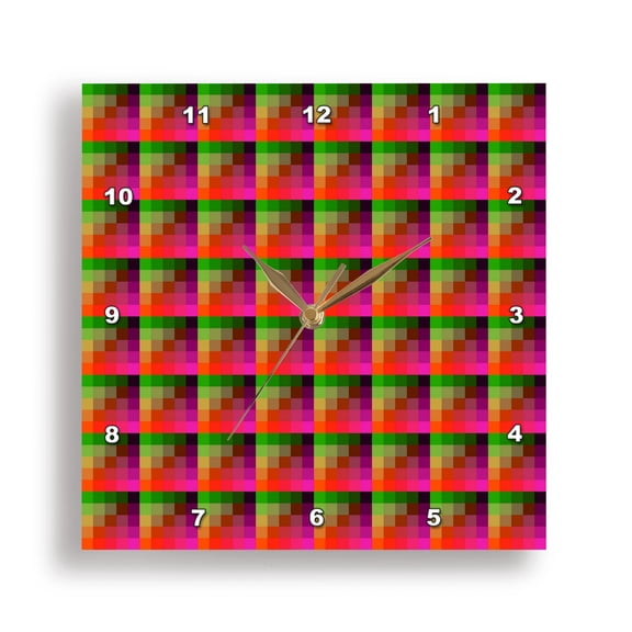 3drose, Pixel Tile Pattern Red and Green Glitch, 15x15 Wall Clock