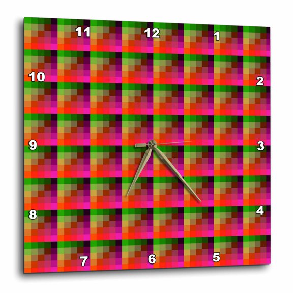 3drose, Pixel Tile Pattern Red and Green Glitch, 15x15 Wall Clock