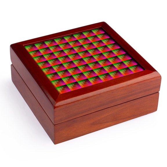 3dRose, Pixel Tile Pattern Red And Green Glitch, Jewelry Box 5.5x5.5 inch with 4 inch tile