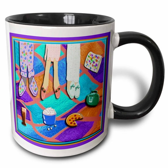 3drose, Pjs Popcorn and Fun, 15oz Two-tone Black Mug