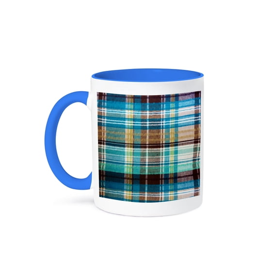 3dRose, Plaid Turquoise, 11oz Two-Tone Blue Mug