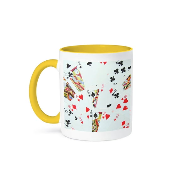 3dRose, Playing cards photography - deck of cards photo gift for poker bridge and other card game players, 11oz Two-Tone Yellow Mug