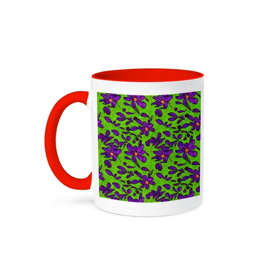 3drose, Pleasant Pattern of Purple Flowers on a Meadow. Cool Mardi Gras Gift, 11oz Two-tone Red Mug