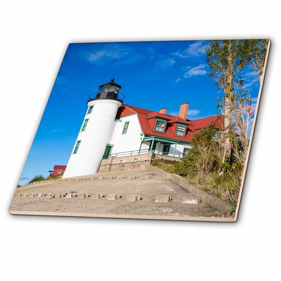 3dRose, Point Betsie Lighthouse, Lake Michigan, Frankfort, Michigan, 4 Inch Ceramic Tile