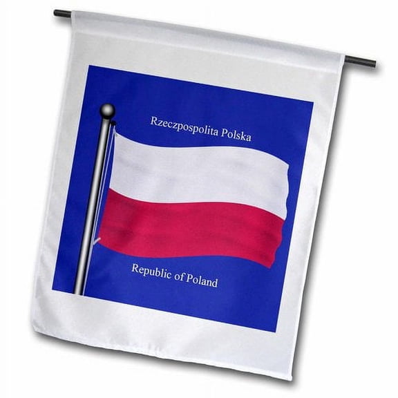 3dRose, The flag of Poland on a blue background with Republic of Poland in English and Polish, 12 x 18 inch Garden Flag