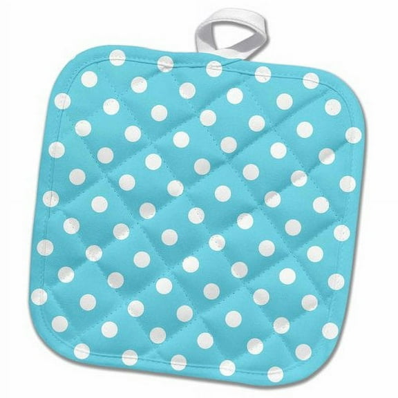 3dRose, Blue and White Polka Dot Print, 8x8 Potholder