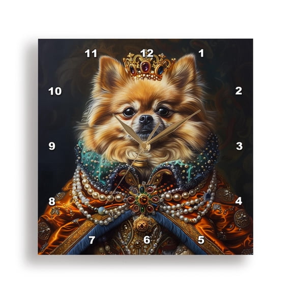 3dRose, Pomeranian Royal Portrait Canine Majesty, 15x15 Wall Clock