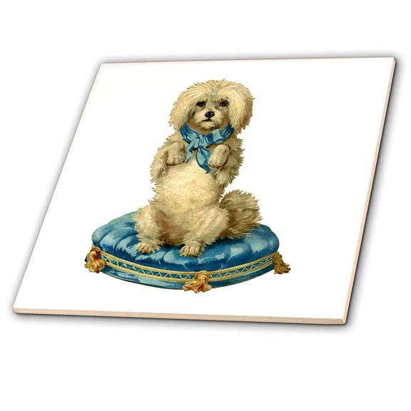 3dRose, Poodle on a Blue Pillow, 8 Inch Ceramic Tile
