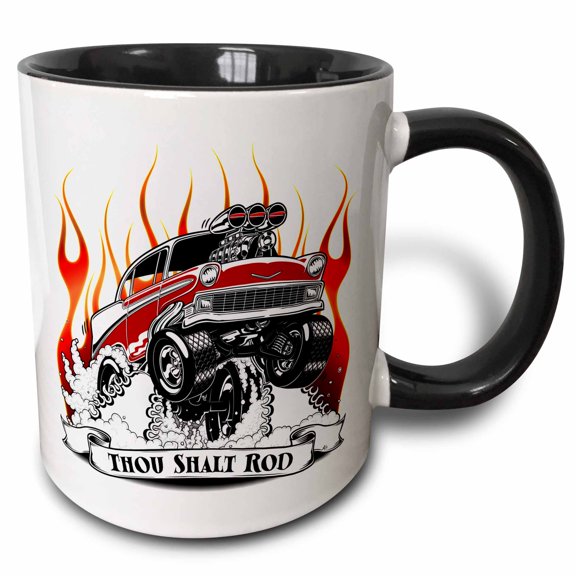 3drose, Popping Wheelies, Surrounded by Flames, Thou Shalt Rod, 11oz Two-tone Black Mug