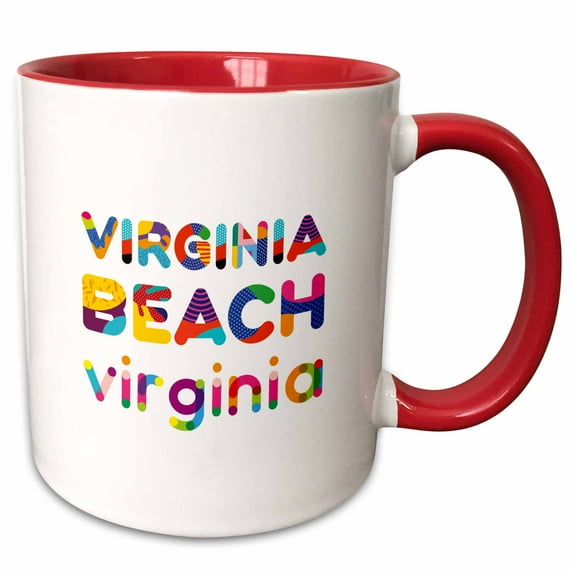 3drose, Popular American Beaches. Virginia Beach, Virginia Colorful Text Art, 11oz Two-tone Red Mug