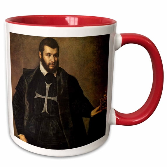 3drose, Portrait of a Knight of Malta, C. 1510-15 by Titian, 15oz Two-tone Red Mug