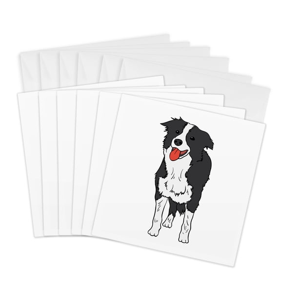 3drose, Portrait of a Funny Border Collie Dog Pet, 6 Greeting Cards with Envelopes