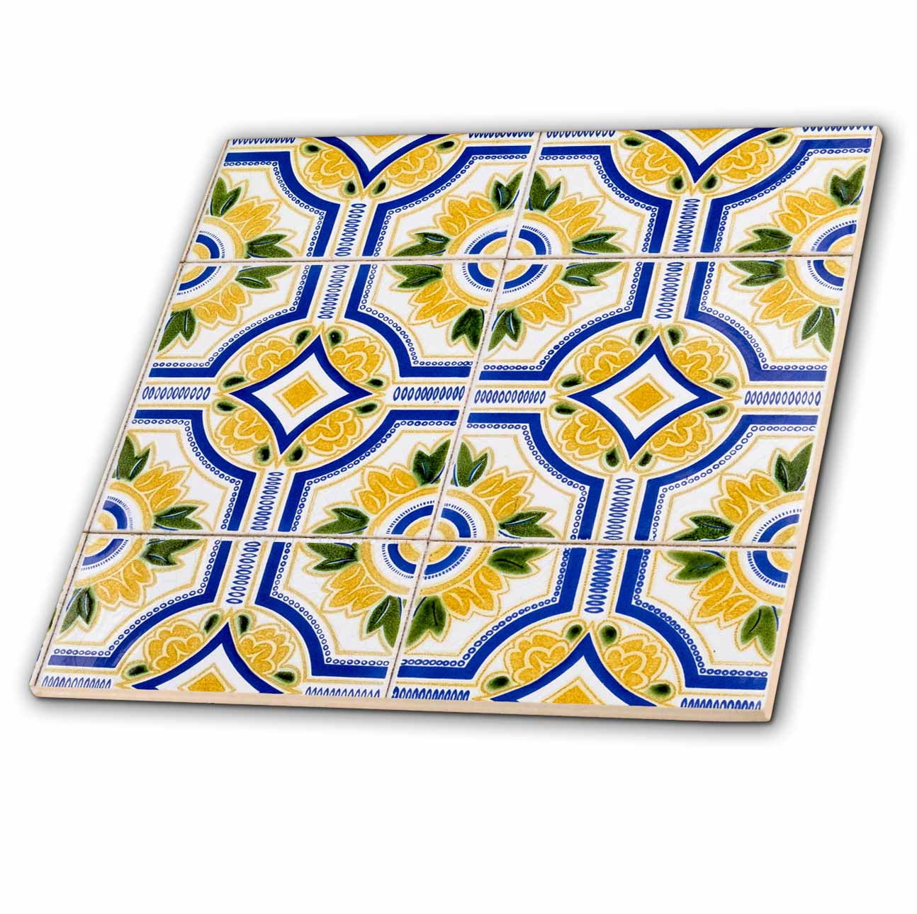 3dRose, Portugal. Aveiro. Blue and yellow tilework, azulejo, historic district, 12 Inch Ceramic Tile