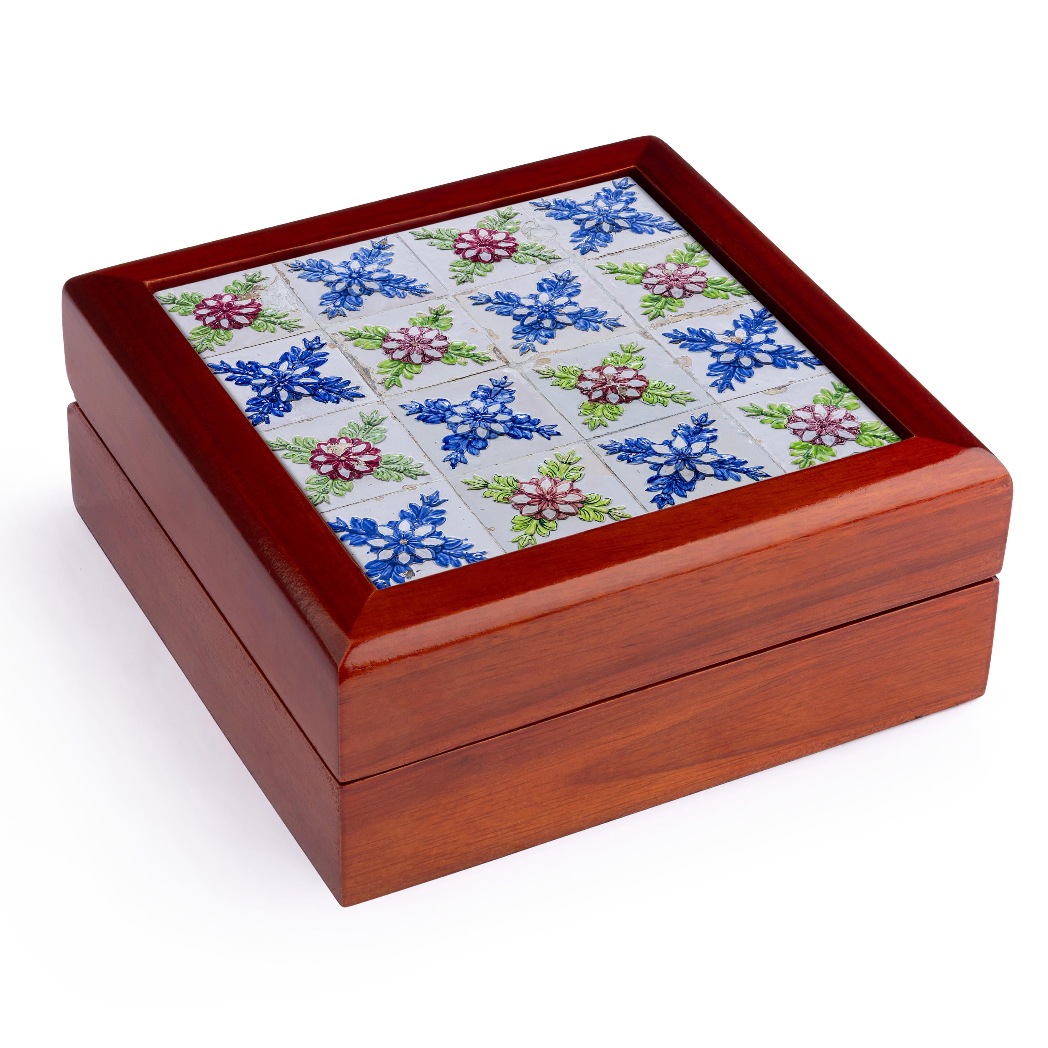 3dRose, Portugal, Aveiro. Hand painted azulejos tiles decorate building. 2, Jewelry Box 5.5x5.5 inch with 4 inch tile