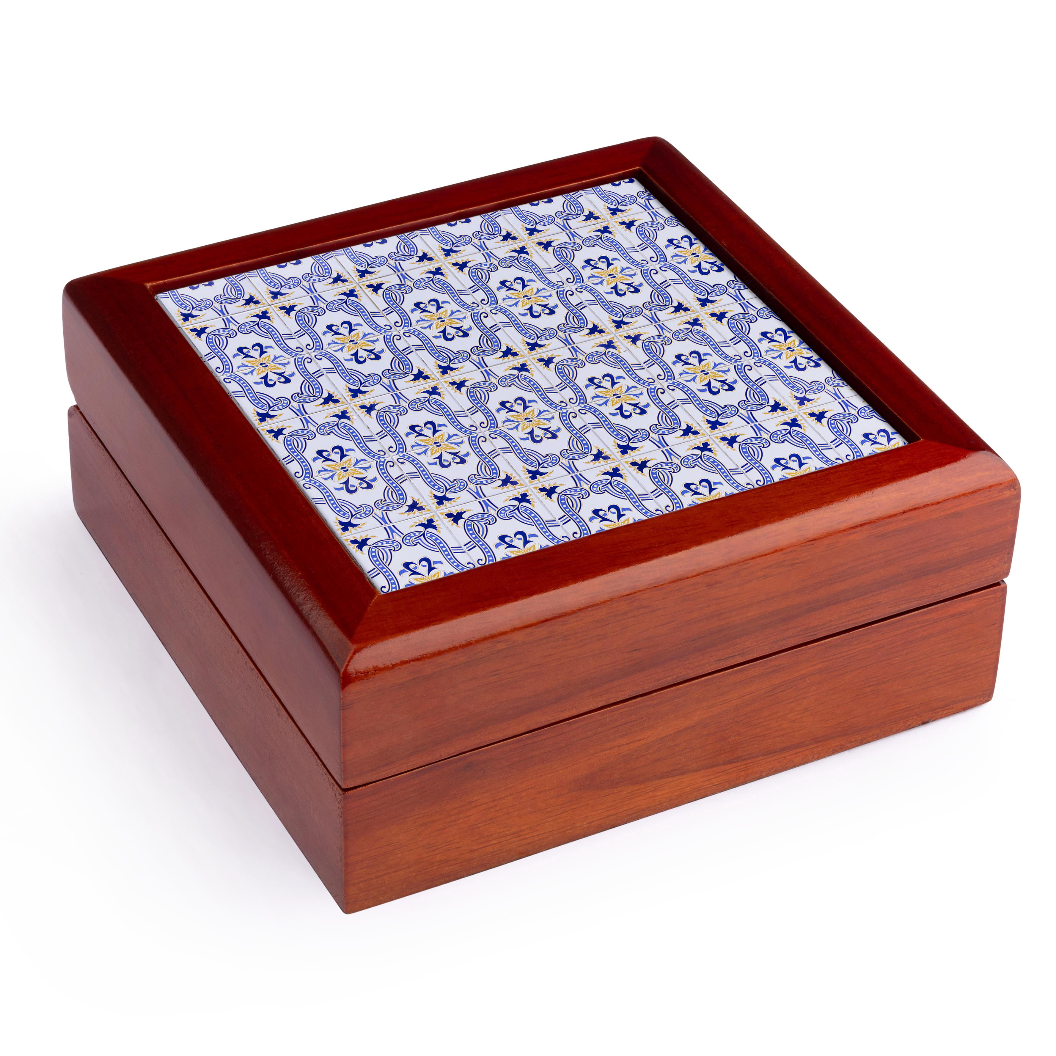 3dRose, Portugal, Aveiro. Hand painted azulejos tiles decorate building., Jewelry Box 5.5x5.5 inch with 4 inch tile
