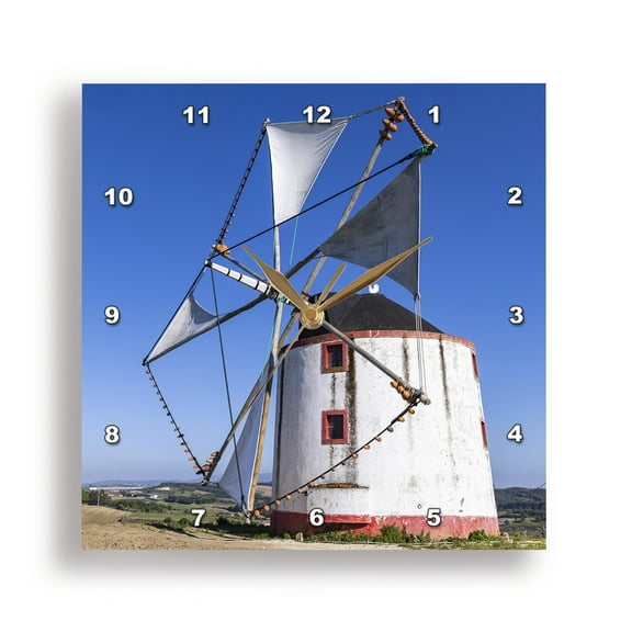 3dRose, Portugal, Moita dos Ferreiros. Clay pot windmills catch the winds. 2, 15x15 Wall Clock
