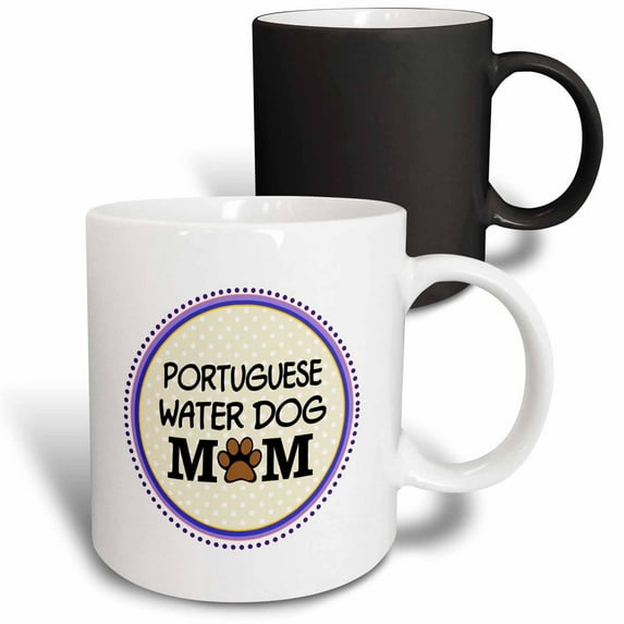 3drose, Portuguese Water Dog Mom - Doggie Mama by Breed - Paw Print Mum Love - Doggy Lover Proud Pet Owner, 11oz Magic Transforming Mug