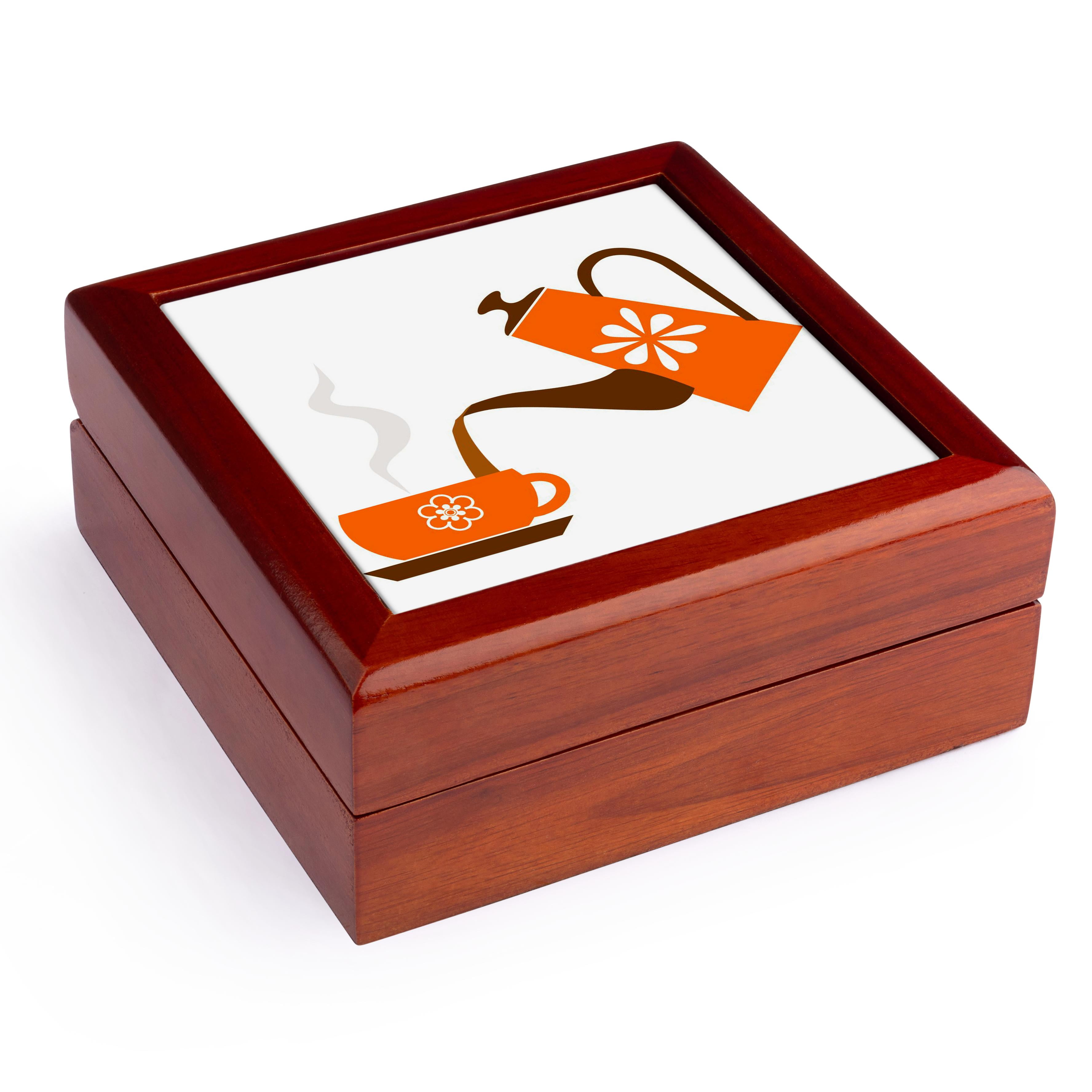 Pouring Box 3dRose, Pouring Coffee in Orange Artwork, Jewelry Box 5.5x5.5 inch with ...