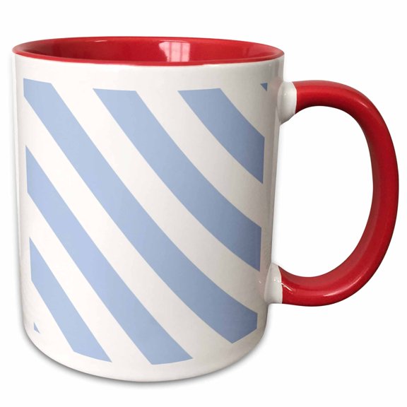 3drose, Powder Blue and White Diagonal Stripe Pattern - Light Pastel Baby Blue Striped Stripy Monochrome, 11oz Two-tone Red Mug
