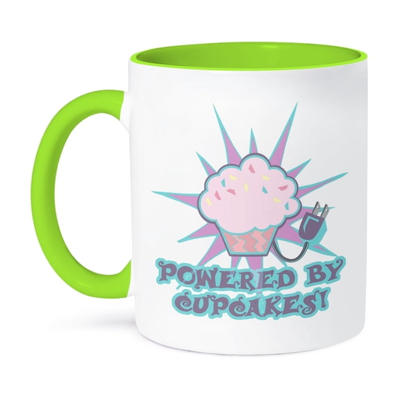 3dRose, Powered By Cupcakes Funny Cupcake Lover Saying, 15oz Two-Tone Green Mug