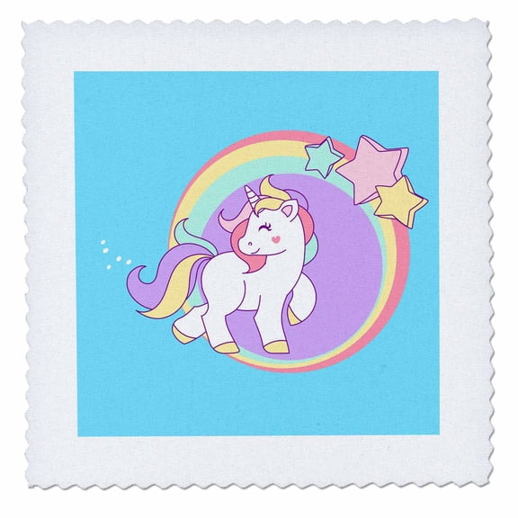 3dRose, Prancing Pastel Unicorn With Circles and Stars, 8x8 inch quilt square
