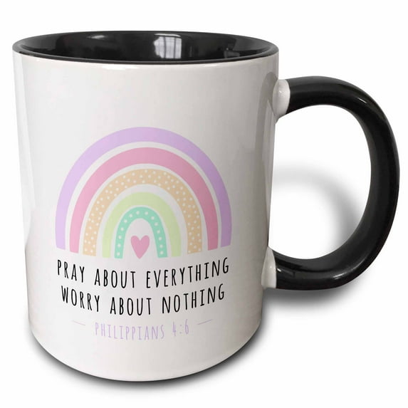3drose, Pray About Everything Worry About Nothing Christian Bible Verse Quote, 15oz Two-tone Black Mug