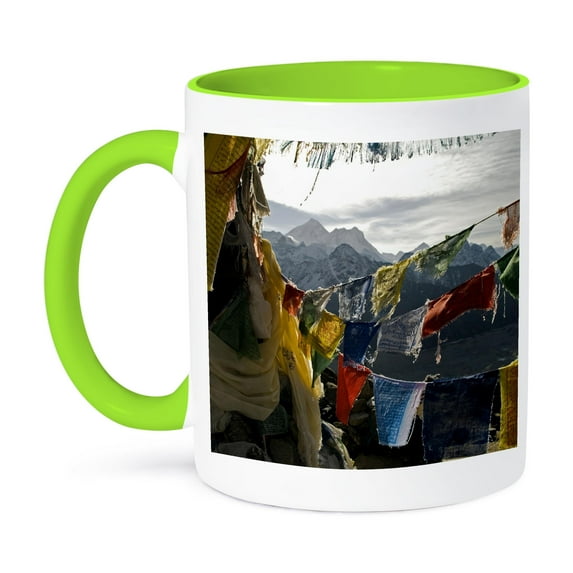 3dRose, Prayer flags on Gokyo Ri, Mt Everest, Nepal - AS26 DNY0012 - David Noyes, 15oz Two-Tone Green Mug