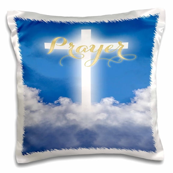 3dRose, Prayer Glowing Cross Heaven Clouds, 16x16 inch Pillow Case