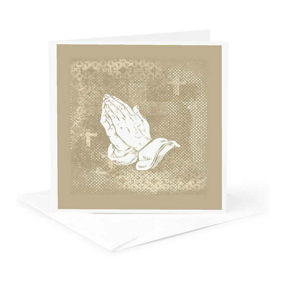 3drose, Praying Hands with Crosses, Sepia and White, 1 Greeting Card with Envelope
