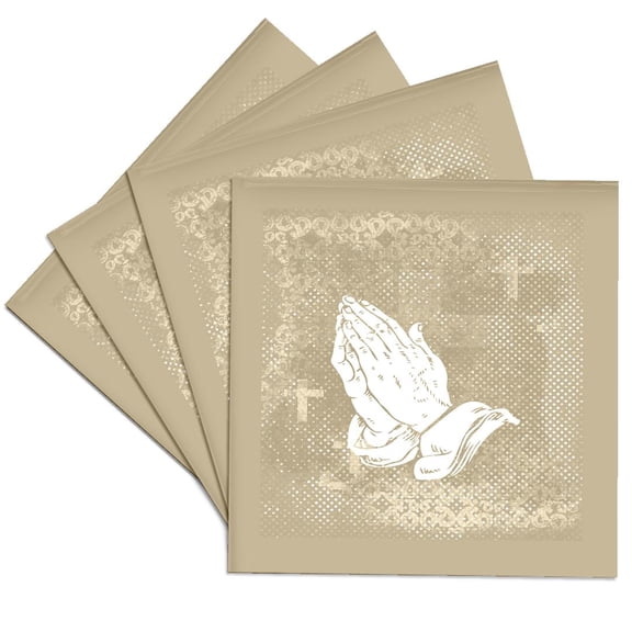 3drose, Praying Hands with Crosses, Sepia and White, Set of 4 Ceramic Tile Coasters