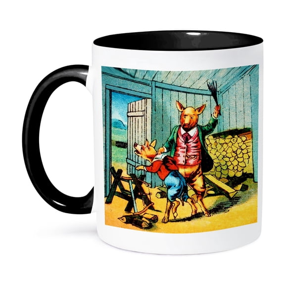 3dRose, Precocious Pigs. Naughty Little Piglet, 15oz Two-Tone Black Mug