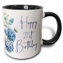 3drose, Pretty Blue Hydrangea Happy 21st Birthday, 15oz Two-tone Black Mug