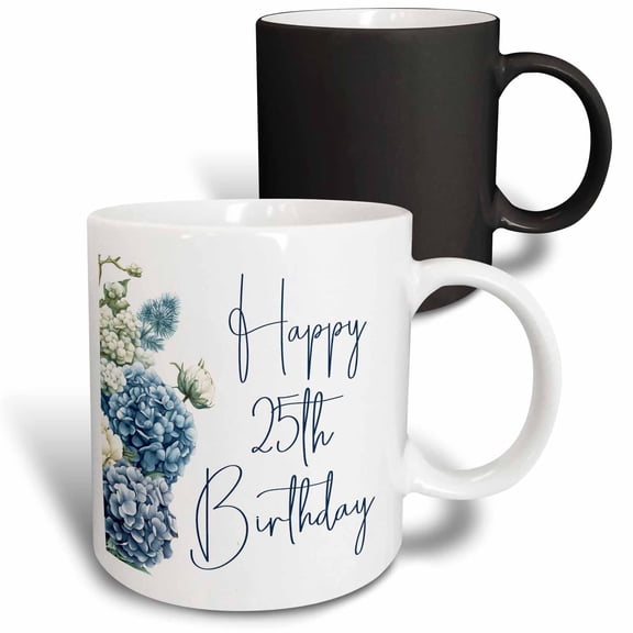 3drose, Pretty Blue Hydrangea Happy 25th Birthday, 11oz Magic Transforming Mug