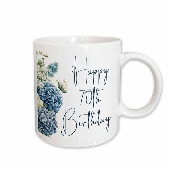3drose, Pretty Blue Hydrangea Happy 70th Birthday, 15oz Mug