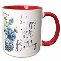 3drose, Pretty Blue Hydrangea Happy 80th Birthday, 11oz Two-tone Red Mug