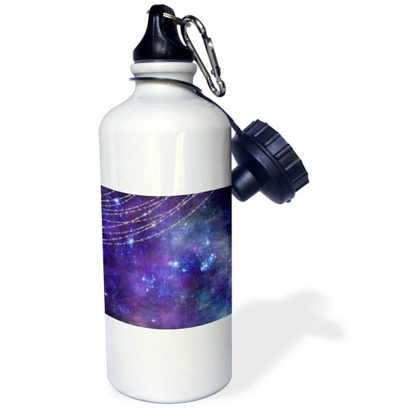 3dRose, Pretty Blue Watercolor Galaxy Night With Printed String Lights, Flip Straw 21oz Water Bottle