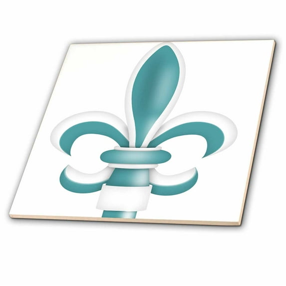 3dRose, Pretty Blue and White Fleur De Lis Illustration, 4 Inch Ceramic Tile