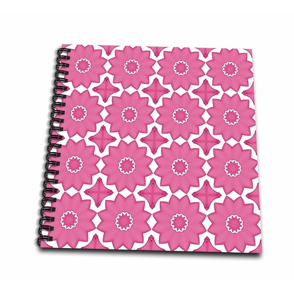 3dRose, Pretty Bright Pink Large Stars And Diamond Shapes Pattern, Drawing Book 8 x 8 inch