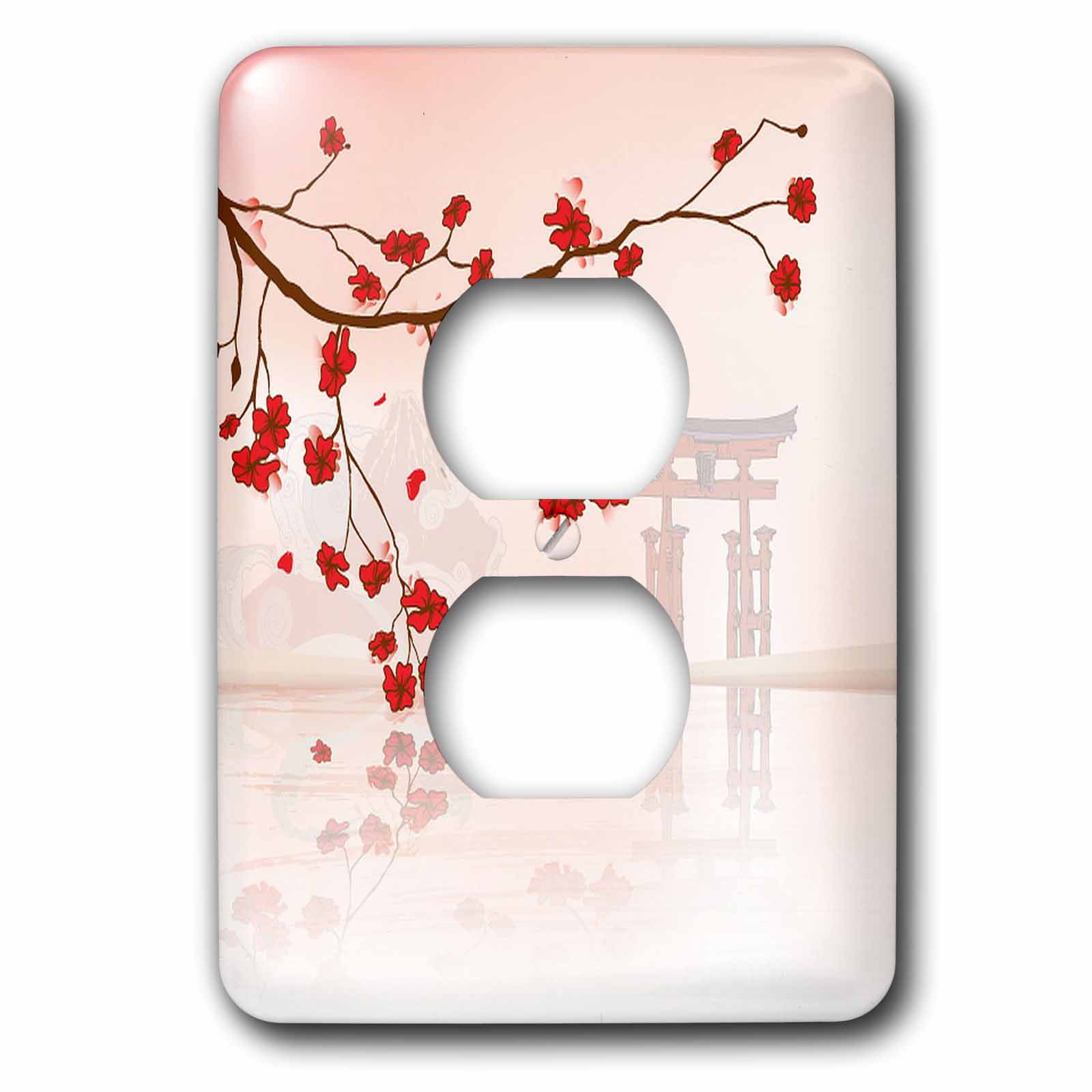 3dRose, Pretty Cherry Blossoms Against A Peaceful Oriental Scene, 2 plug outlet cover