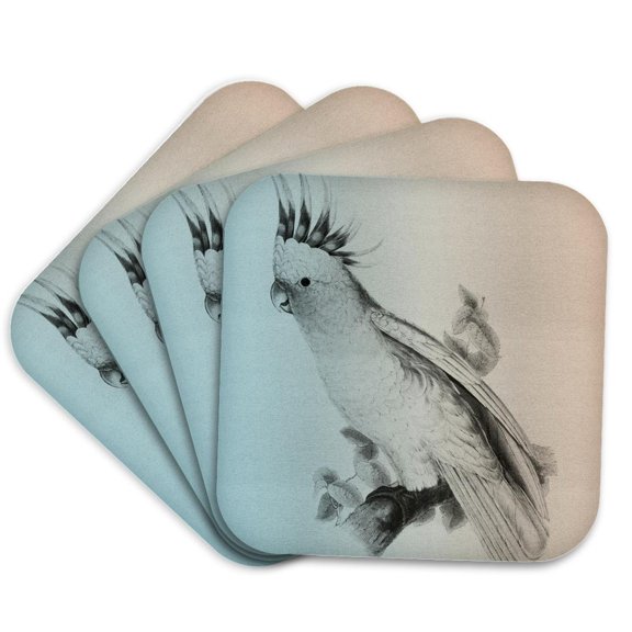 3dRose, Pretty Cockatiel Bird vintage art, Set of 4 Coasters - Soft