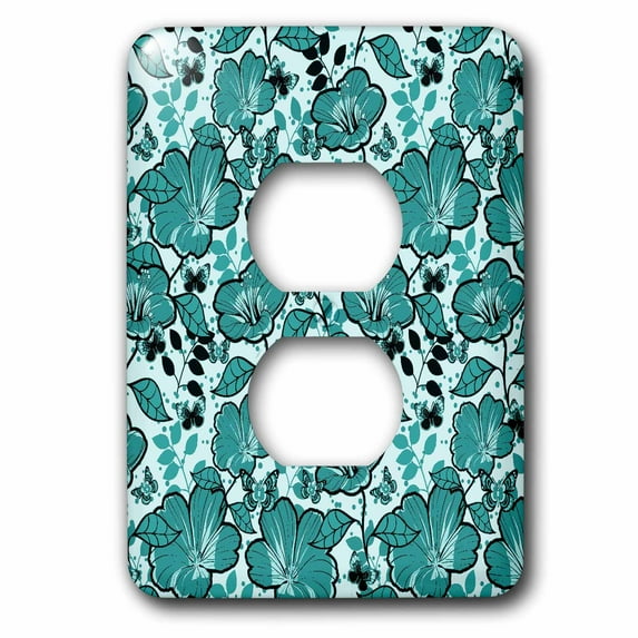 3dRose, Pretty Deep Turqouise Opened Flowers and Butterflies, 2 plug outlet cover