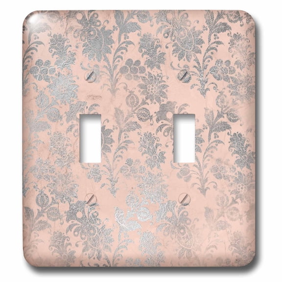 3dRose, Pretty Faux Silver Art Deco Floral on Pink Pattern, double toggle switch