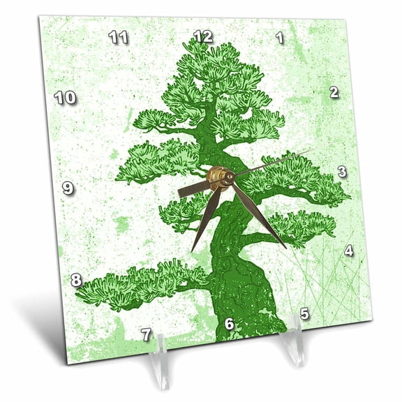3dRose, Pretty Green Oriental Tree, 6x6 Desk Clock
