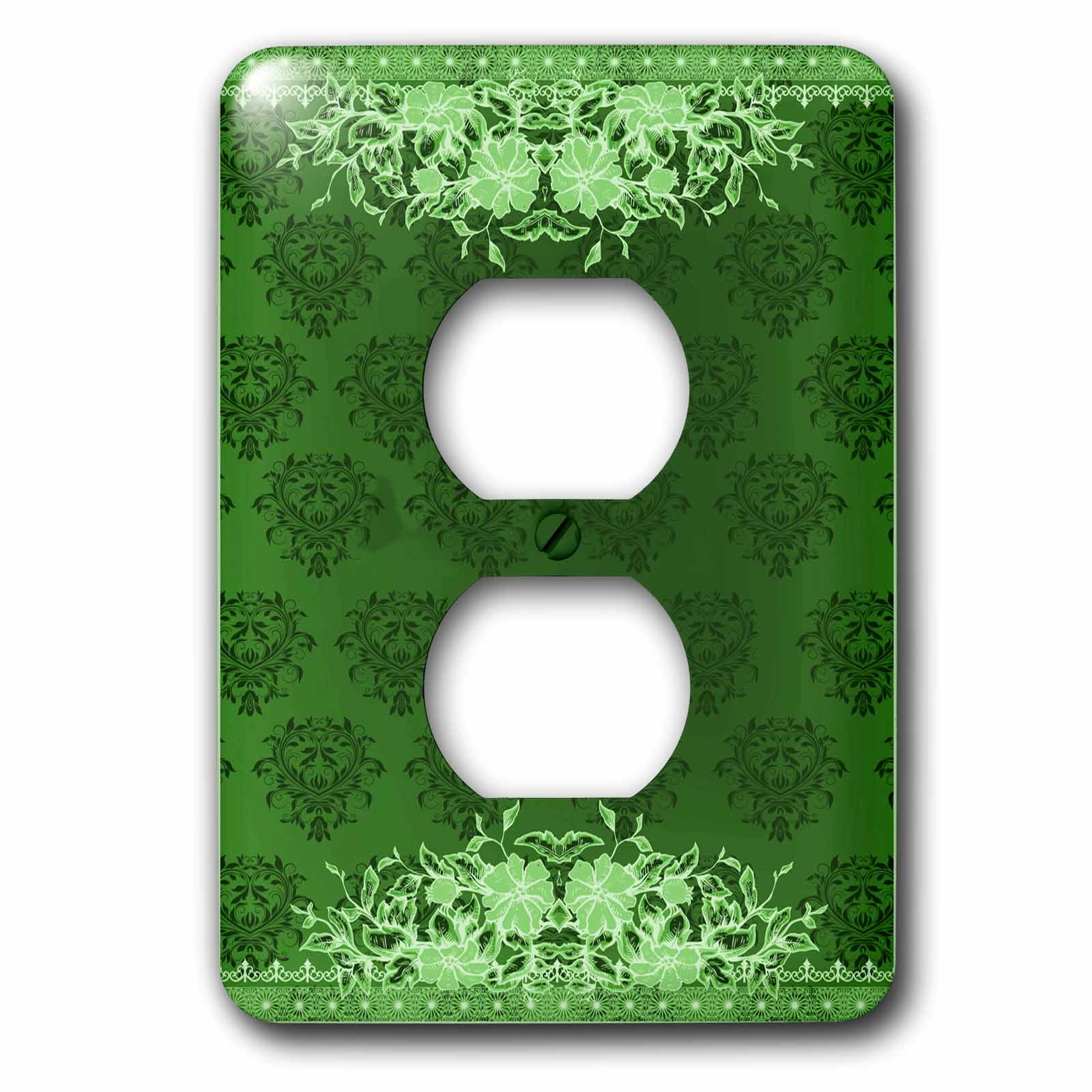 3dRose, Pretty Green Vintage Flower and Damask Design, 2 plug outlet cover