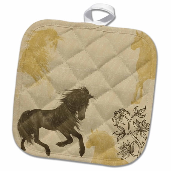 3dRose, Pretty Horse with flowers farm animals, 8x8 Potholder